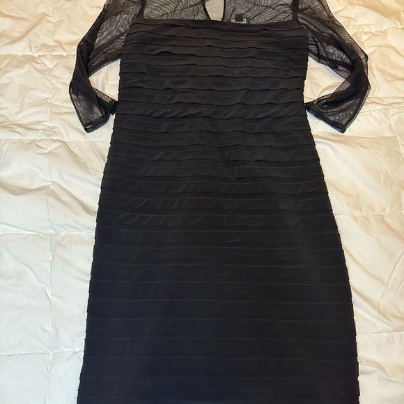 Adrianna Papell women's dress mini ruffles pleated 3/4 sleeve black mesh top - Picture 5 of 15